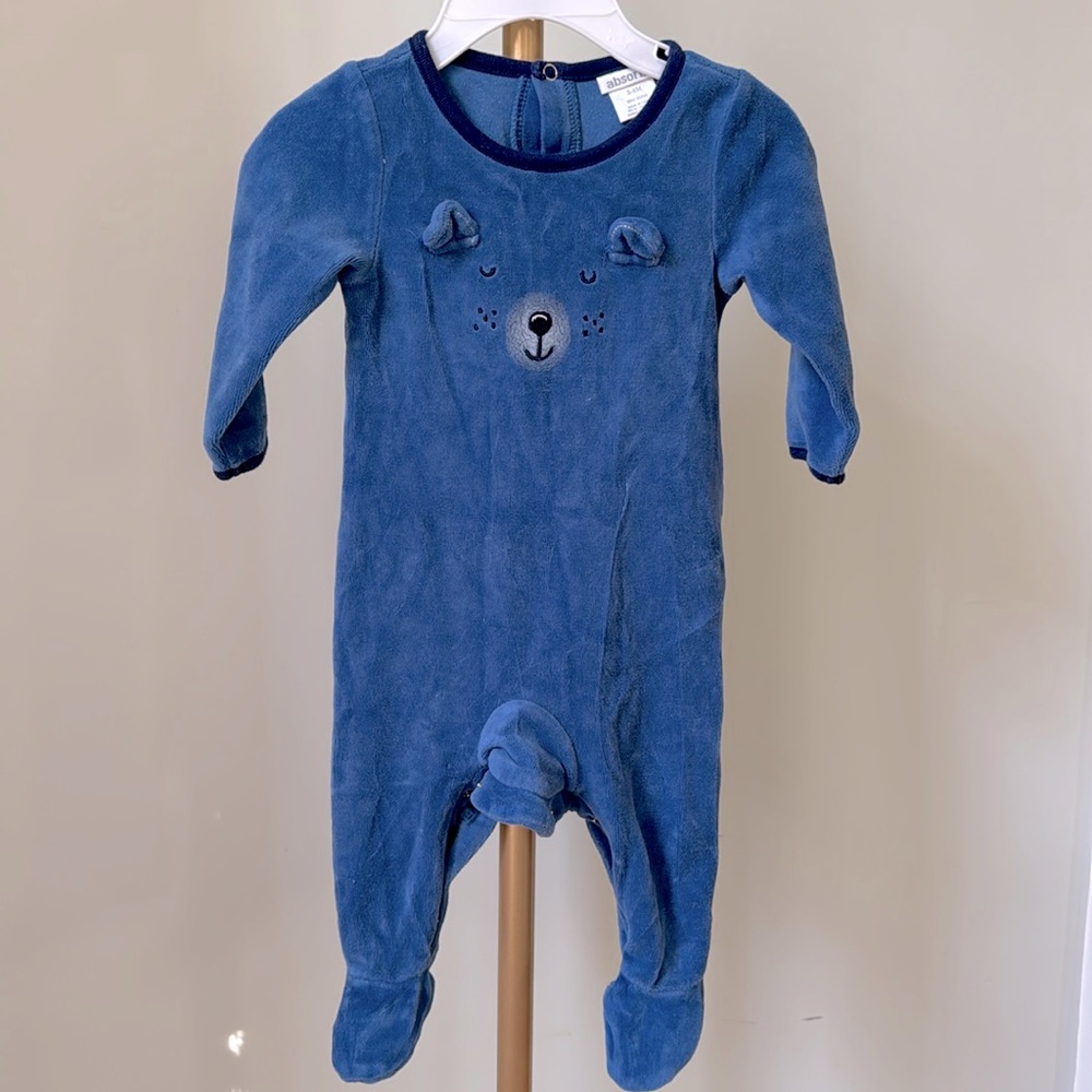 absorba Baby Boy Bodysuit Size 3-6M Blue Animal Face Front, Fleece